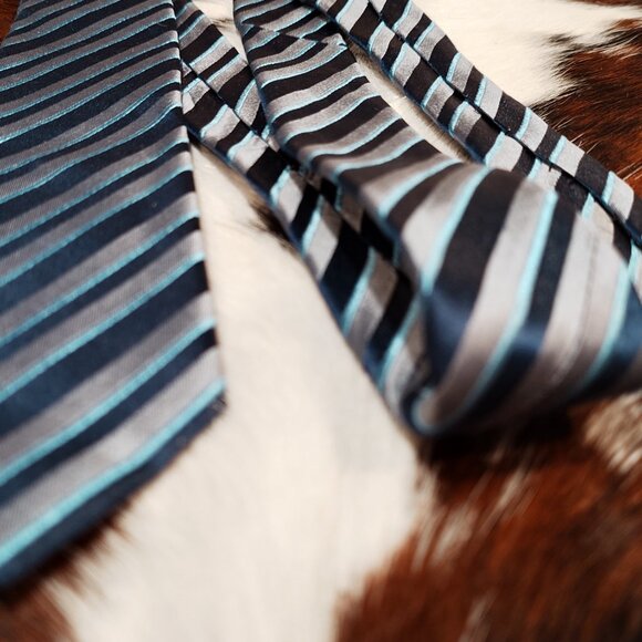 Mexx Blue Striped Silk Tie - Picture 2 of 4